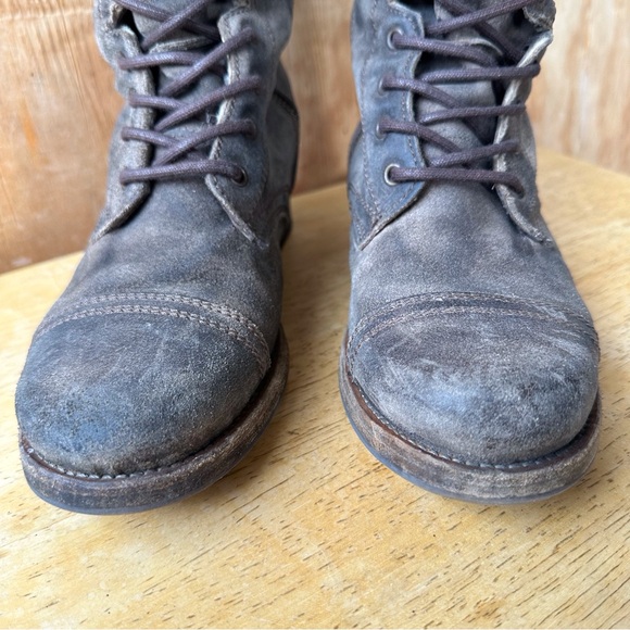 All Saints Spitalfields Gray Brown Combat Moto Lace Up Side Zip Distressed Boot - Picture 7 of 15